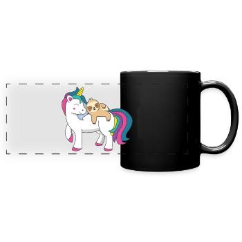 Sloth Riding Unicorn - Full Colour Panoramic Mug - black - Front