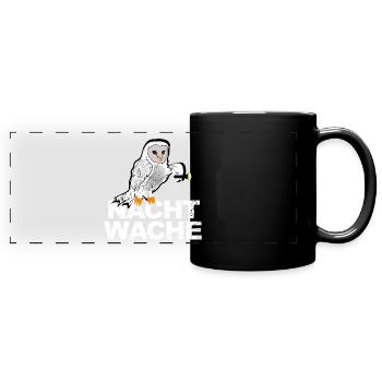 Nachtwache Eule mit Taschenlampe im Wachdienst - Panorama-Tasse farbig - Schwarz - Vorne