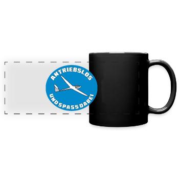 antriebslos und spass dabei - Panorama-Tasse farbig - Schwarz - Vorne