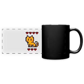 Chat en pixels avec vie pour nerd, geek et joueurs - Mug panoramique uni - noir - Devant