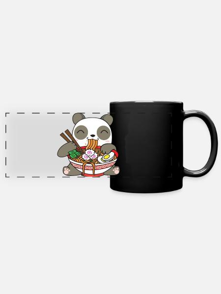 Panda Eating Ramen - Full Colour Panoramic Mug - black