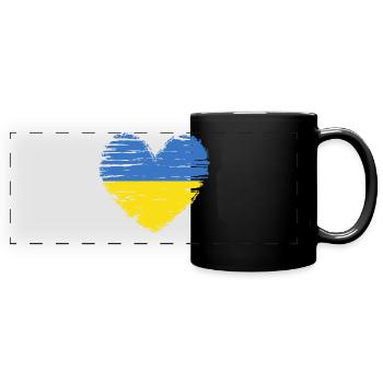 Ukraine Heart Flag Flag Coat of Arms - Full Colour Panoramic Mug - black - Front