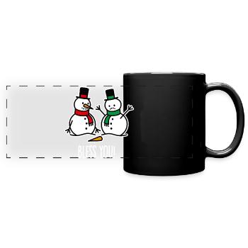 Gesundheit lustige Schneemann Cartoon Weihnachten - Panorama-Tasse farbig - Schwarz - Vorne