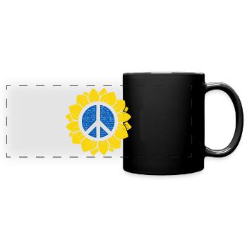 Tournesol ukrainien avec signe de paix. - Mug panoramique uni - noir - Devant