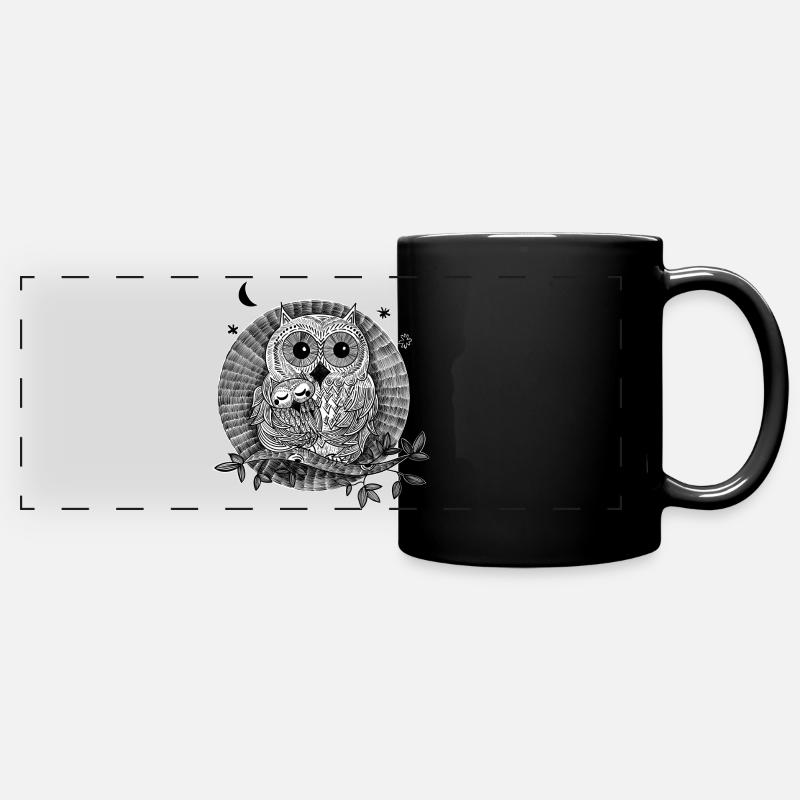 Owls illustration black and white - Full Colour Panoramic Mug - black