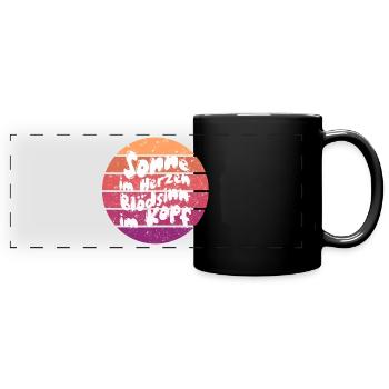 Sonne im Herzen Retro Kreis - Panorama-Tasse farbig - Schwarz - Vorne