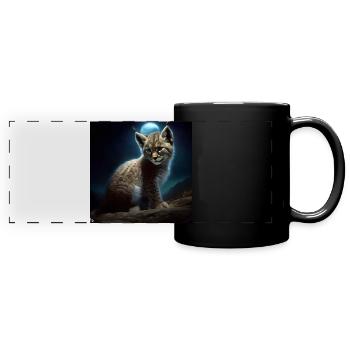 Lynx sous la lueur de la lune faune sauvage - Mug panoramique uni - noir - Devant
