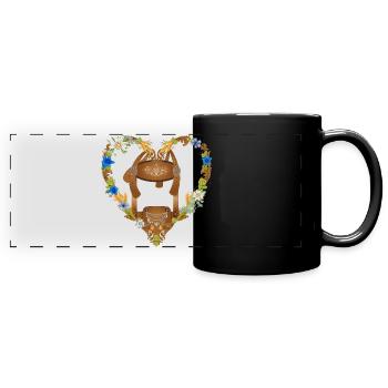 Illustration de lederhosen de costume traditionnel dans le cœur floral - Mug panoramique uni - noir - Devant