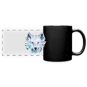 Wolf - Illustration - Panorama-Tasse farbig - Schwarz - Vorne