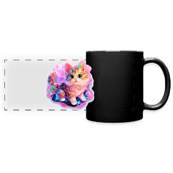 Katze - Illustration - Panorama-Tasse farbig - Schwarz - Vorne