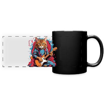 Chat avec guitare - Mug panoramique uni - noir - Devant