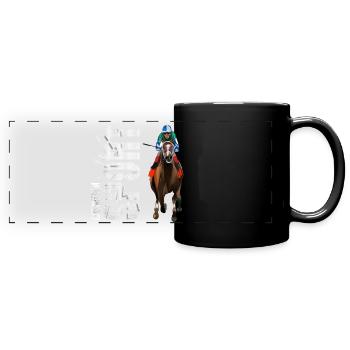 Eins mit dem Sport - Reiten - Panorama-Tasse farbig - Schwarz - Vorne