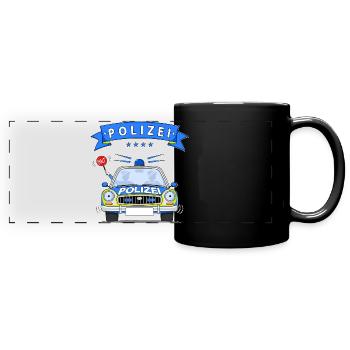 Polizeiauto mit Sirene - Panorama-Tasse farbig - Schwarz - Vorne