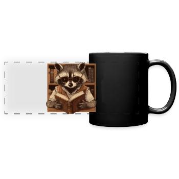 Intelligent raccoon with glasses and book – book - Full Colour Panoramic Mug - black - Front