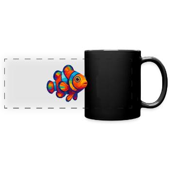 WPAP Polygon Stil Tiere - Clownfisch - Panorama-Tasse farbig - Schwarz - Vorne
