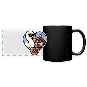 Alsace Cœur Cigogne et Bretzel  Fierté Alsacienne  - Mug panoramique uni - noir - Devant