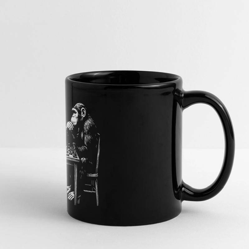 Darwin plays chess with monkey - Evolution game Full Colour Panoramic Mug