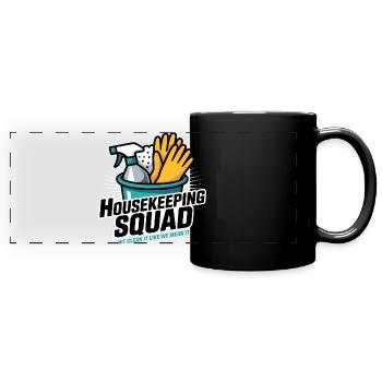 Lustiges Putzen Design - Panorama-Tasse farbig - Schwarz - Vorne