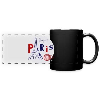 Eiffelturm Abbildung im Kreis mit Inschrift - Panorama-Tasse farbig - Schwarz - Vorne