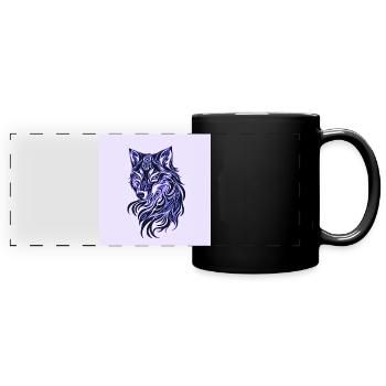 Wolfs Linienkunst in Blau - Panorama-Tasse farbig - Schwarz - Vorne