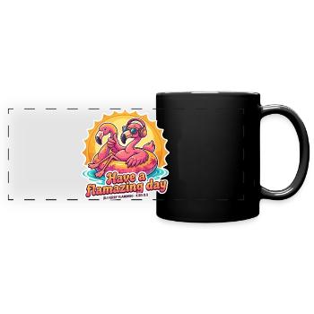 Flamingo DJ Sunburst - Full Colour Panoramic Mug - black - Front