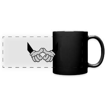 Daumen berühren Begrüßung Freunde - Panorama-Tasse farbig - Schwarz - Vorne