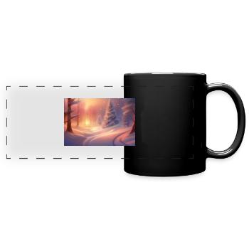 Weihnachtsverheißung im Winterwald - Panorama-Tasse farbig - Schwarz - Vorne