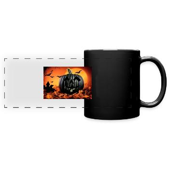 Halloween-Kürbis - Panorama-Tasse farbig - Schwarz - Vorne