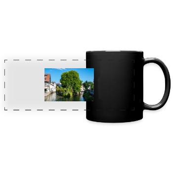 Cityscape of Esslingen am Neckar from Agnesbrücke - Full Colour Panoramic Mug - black - Front
