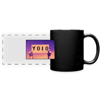 Schild - YOLO - Panorama-Tasse farbig - Schwarz - Vorne