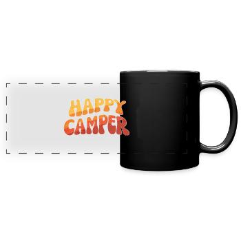 Happy Camper Retro Schrift - Panorama-Tasse farbig - Schwarz - Vorne