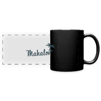 Mahalo Hawaii Palm Tree Beach Aloha Island Vibes - Full Colour Panoramic Mug - black - Front