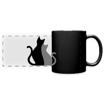 Katzenpaar Cat couple Geschenkidee Katzen - Panorama-Tasse farbig - Schwarz - Vorne