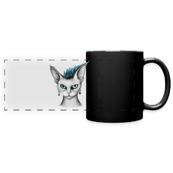 katze mit punk frisur - Panorama-Tasse farbig - Schwarz - Vorne