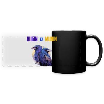 Hugin et Munin, les corbeaux d’Odin avec l’écriture - Mug panoramique uni - noir - Devant