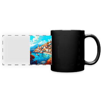 Hydra Greece Vintage Travel Poster WPA Souvenir - Full Colour Panoramic Mug - black - Front