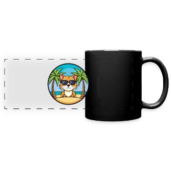 Asiatische Katzenrasse Cartoon Sonnenbrille Strand - Panorama-Tasse farbig - Schwarz - Vorne
