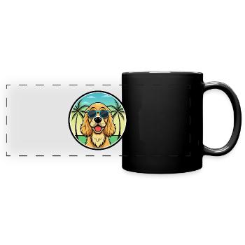 Cocker anglais Spaniel Chien Race Dessin Animé Plage - Mug panoramique uni - noir - Devant