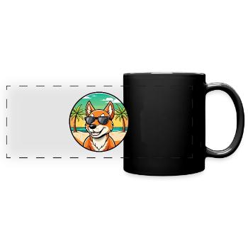 Dingo Hund Rasse Cartoon Sonnenbrille Strand - Panorama-Tasse farbig - Schwarz - Vorne