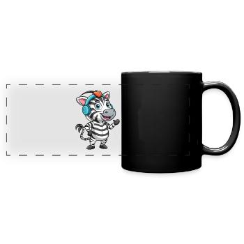 Zebra Lustige Zeichentrickfigur Kopfhörer Musik - Panorama-Tasse farbig - Schwarz - Vorne