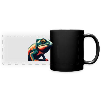 Chamäleon Cartoon Figur Buntes Haustier Tier - Panorama-Tasse farbig - Schwarz - Vorne