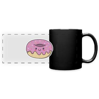 Donut kawaii cadeau glaçage visage mignon - Mug panoramique uni - noir - Devant