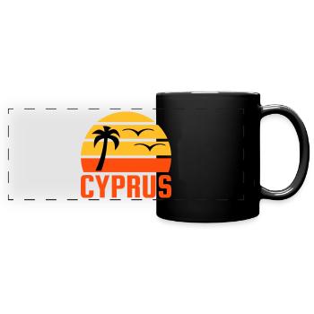 Cyprus (Halbsonne, Palme, zwei Vögel) - Panorama-Tasse farbig - Schwarz - Vorne