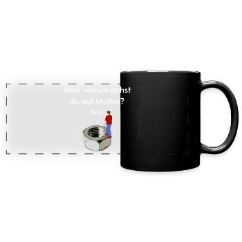Lustiges Wortspiel - Panorama-Tasse farbig - Schwarz - Vorne