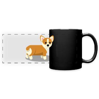 Corgi - Panorama-Tasse farbig - Schwarz - Vorne