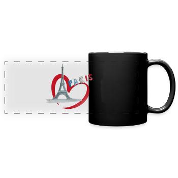 Paris Stadt der Liebe, Eiffelturm - Panorama-Tasse farbig - Schwarz - Vorne