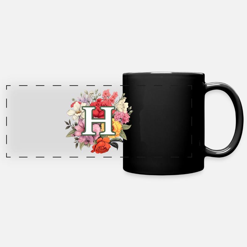 H Monogram Bouquet - Full Colour Panoramic Mug - black