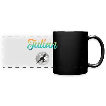 JULIAN - Beautiful boy name with dinosaur - Full Colour Panoramic Mug - black - Front