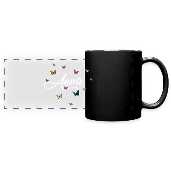 ANNA - Mädchen Name mit bunten Schmetterlingen - Panorama-Tasse farbig - Schwarz - Vorne