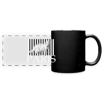 Paris Mohawk Punk Katze im Streifenprint - Panorama-Tasse farbig - Schwarz - Vorne